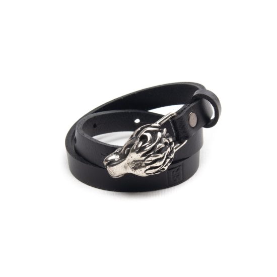 Genuine Leather Bracelet with Silver Lion