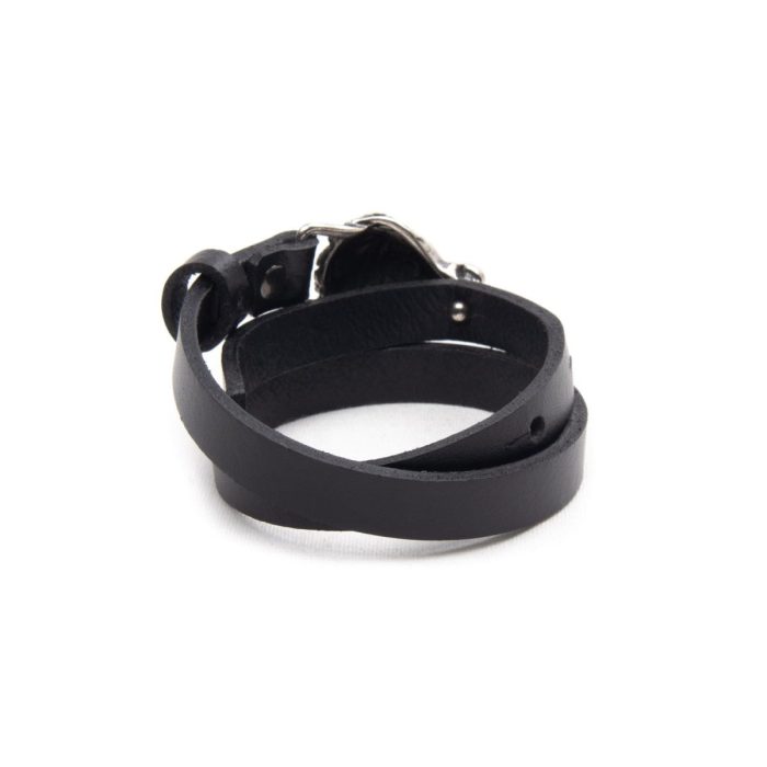 Genuine leather bracelet with silver lion