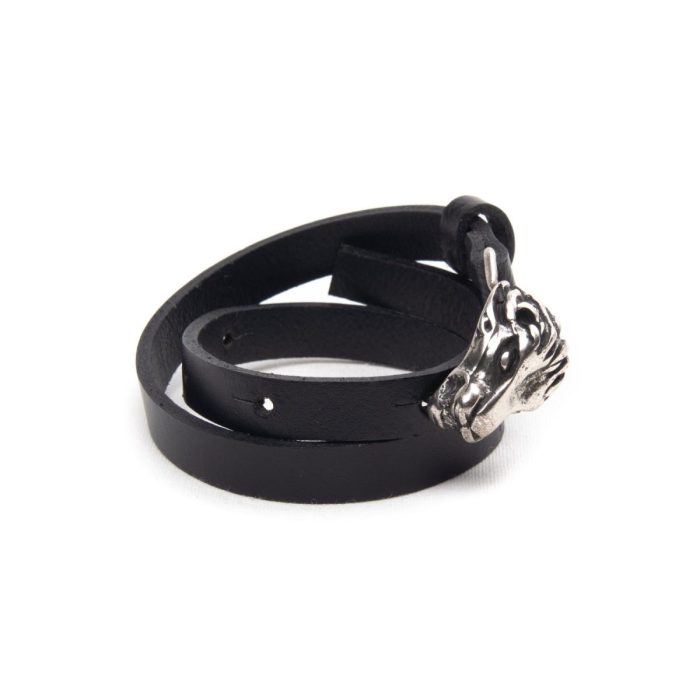 Genuine leather bracelet with silver lion