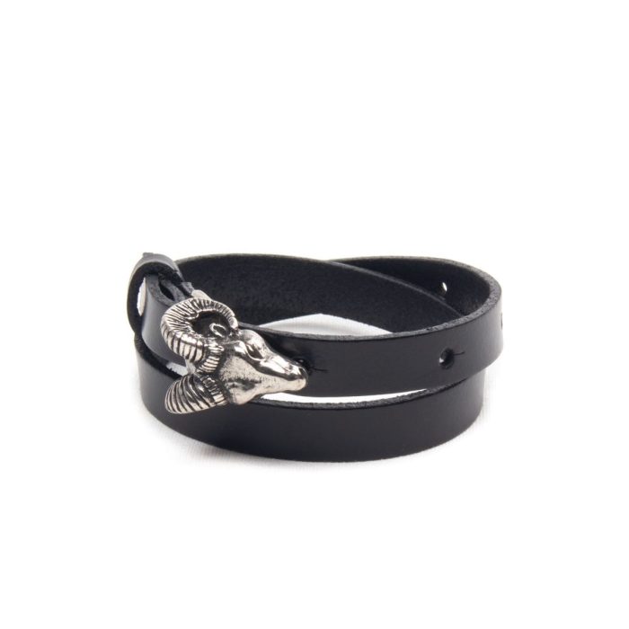Genuine leather bracelet with silver ram