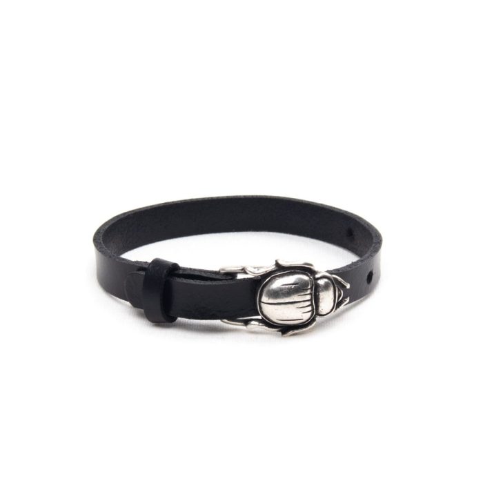 Genuine leather bracelet with silver scarab