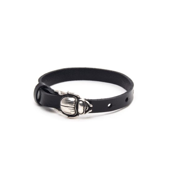 Genuine Leather Bracelet with Silver Scarab