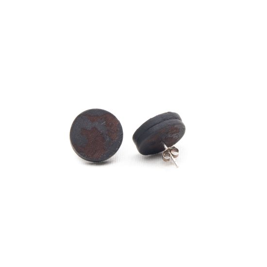 Genuine Leather Earrings "Little Earth", ⌀ 14 mm