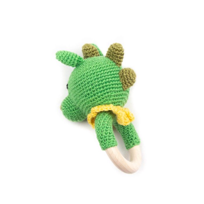 Teether / rattle - green dragon, Ø 5.5 cm