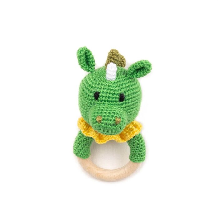 Teether / rattle - green dragon, Ø 5.5 cm