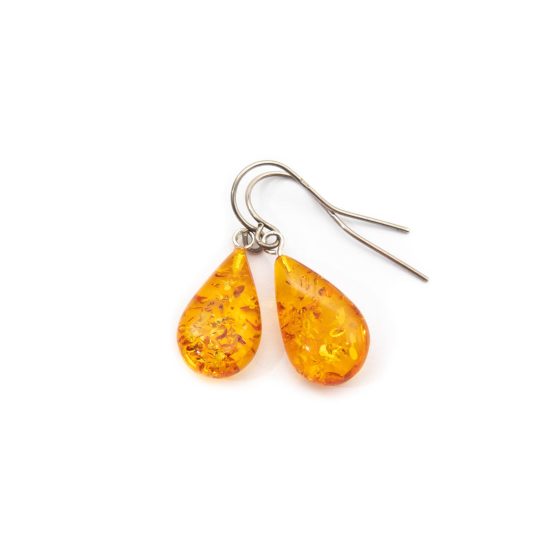 Amber Earrings with Silver Hooks