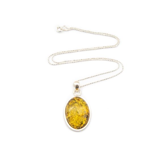 Amber Pendant with Silver Chain