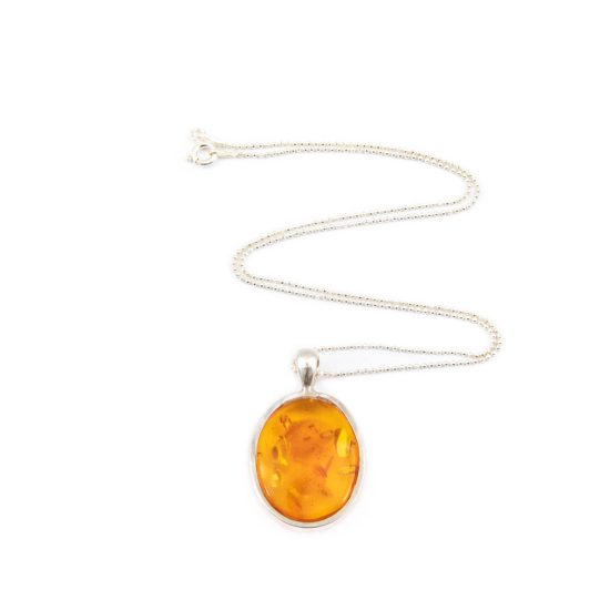 Amber Pendant with Silver Chain