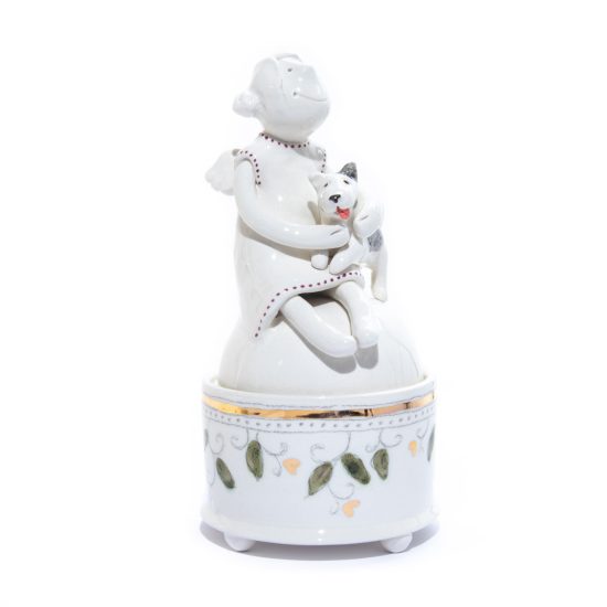 Ceramic Dish with Lid "Angel with Dog", ⌀ 9.5 cm