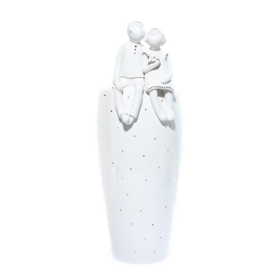 Ceramic Vase "Angel Couple with Flower", 40 cm