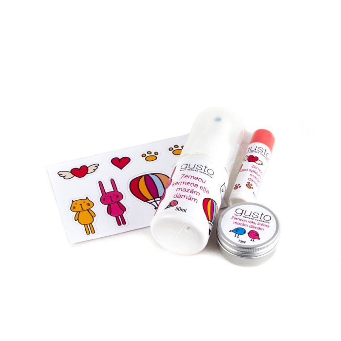 Kid’s skincare set - strawberry lip gloss + body oil + hand cream