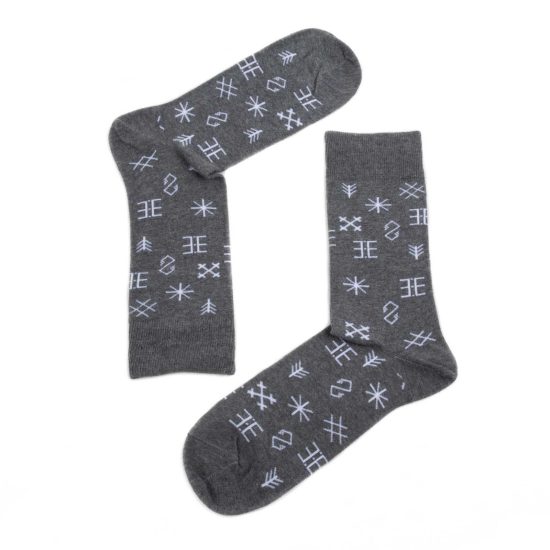 Cotton Socks – Latvian Symbols, Grey