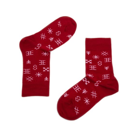 Cotton Socks – Latvian Symbols, Red