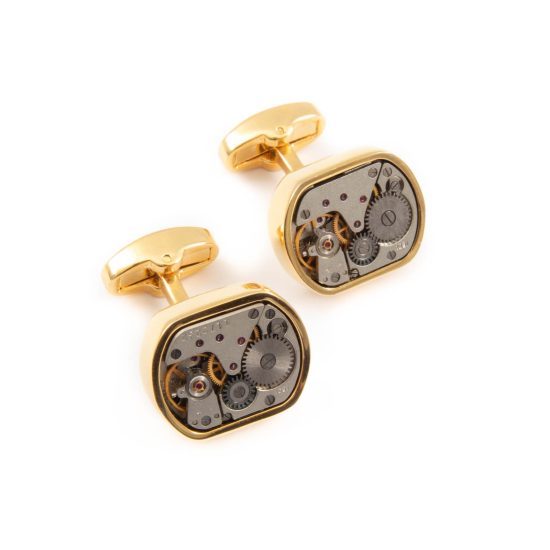 Cufflinks with Watch Mechanism, Rectangle, Gold Color