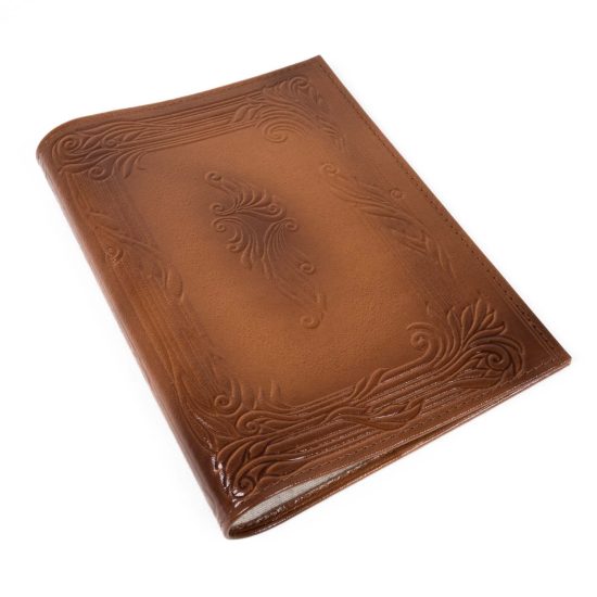 Genuine Leather Book Cover with Ornament, 18x23.5 cm