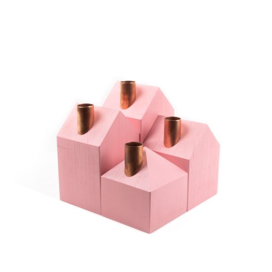House-shaped Pinewood Candle Holders, Pastel Violet