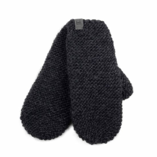 Knitted Wool Mittens, Dark Grey