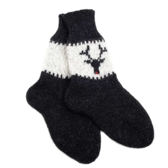 Knitted Wool Socks with Deer Motif