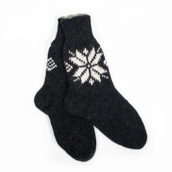Knitted Wool Socks with Morning Star (Auseklis), Black