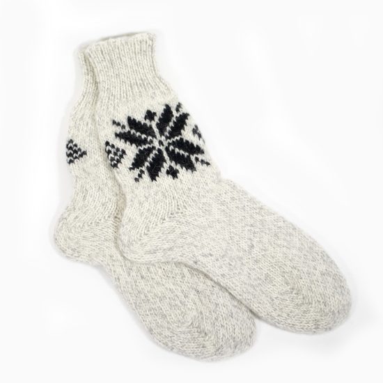 Knitted Wool Socks with Morning Star (Auseklis), White
