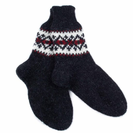 Knitted Wool Socks with Patterns, Black