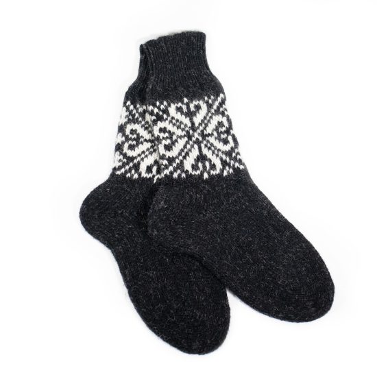 Knitted Wool Socks with Sun Signs, Black