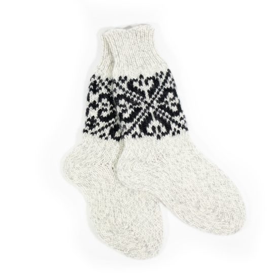 Knitted Wool Socks with Sun Signs, White