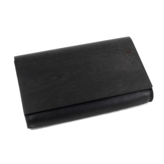 Leather and Wood Clutch Bag, Matte Black