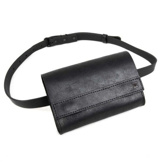 Leather Belt Bag, 12x18x4 cm, Black