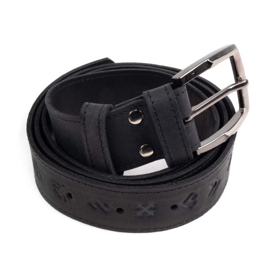 Leather Belt with Ethnographic Signs, Black
