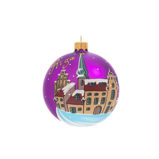 Christmas Tree Ball "Riga - Old Town", Ø 8 cm, Purple