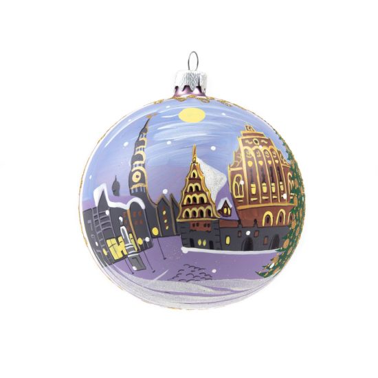 Christmas Tree Ball "Riga - Town Hall Square", Ø 10 cm, Metallic Pink