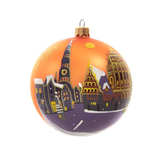 Christmas Tree Ball "Riga - Town Hall Square", Ø 10 cm, Orange
