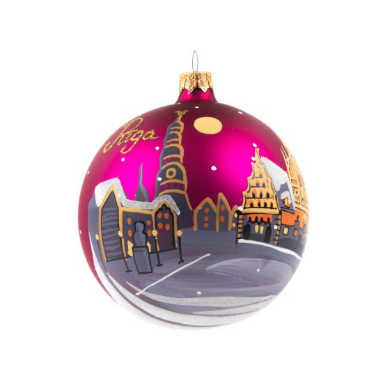 Christmas Tree Ball "Riga - Town Hall Square", Ø 10 cm, Dark Pink