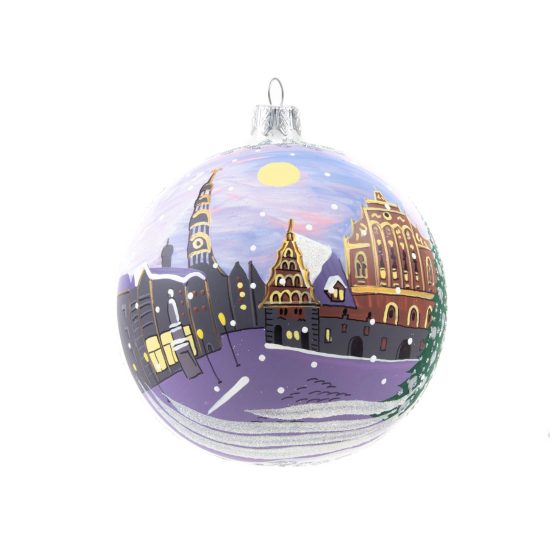 Christmas Tree Ball "Riga - Town Hall Square", Ø 10 cm, White