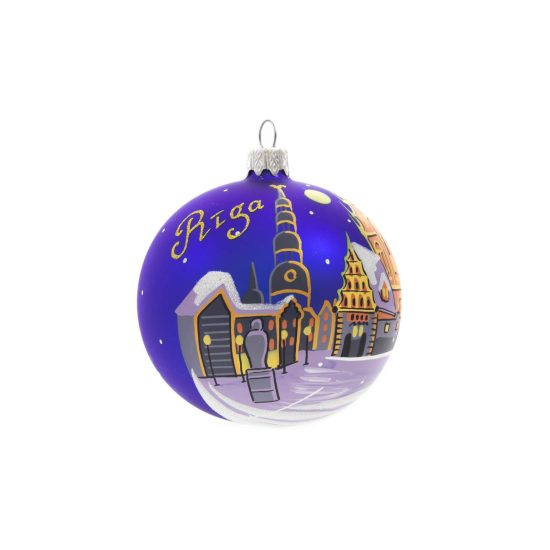 Christmas Tree Ball "Riga - Town Hall Square", Ø 8 cm, Blue