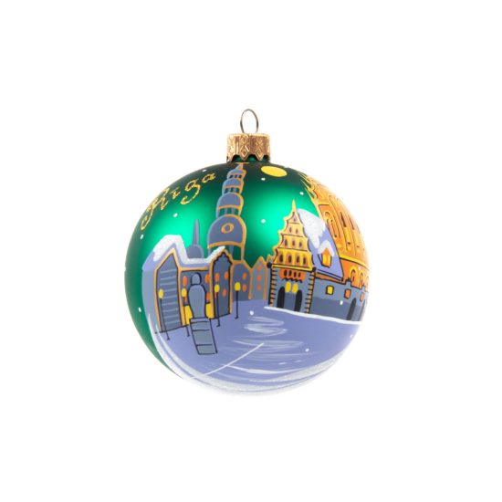 Christmas Tree Ball "Riga - Town Hall Square", Ø 8 cm, Green