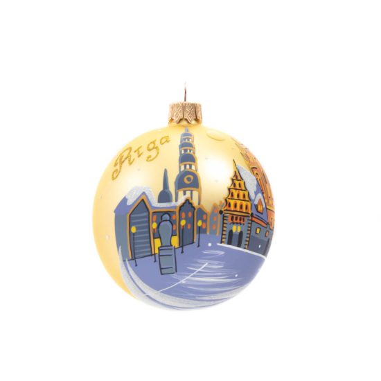 Christmas Tree Ball "Riga - Town Hall Square", Ø 8 cm, Gold Color