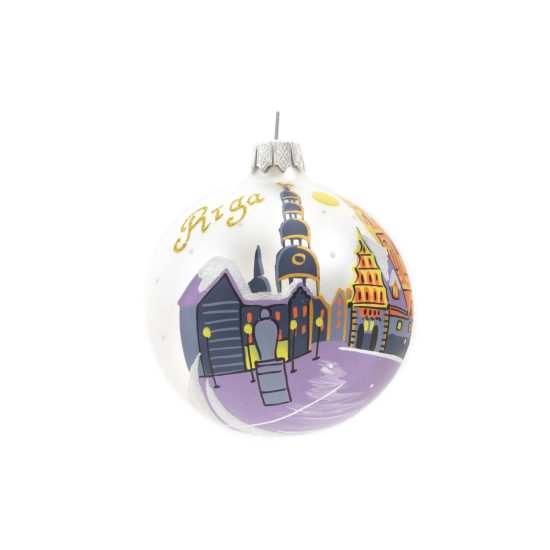 Christmas Tree Ball "Riga - Town Hall Square", Ø 8 cm, White