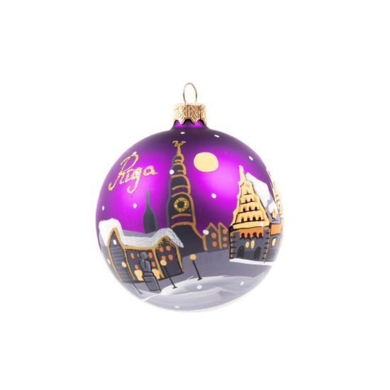 Christmas Tree Ball "Riga - Town Hall Square", Ø 8 cm, Purple