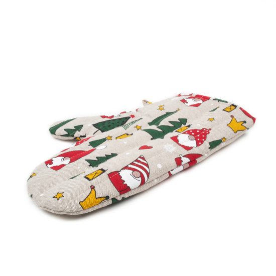Linen Oven Mitt with Gnomes in Forest, 21x30 cm