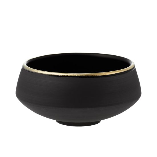 Ceramic Dessert Bowl, Matte Black with Gold Edge, 122x60 mm