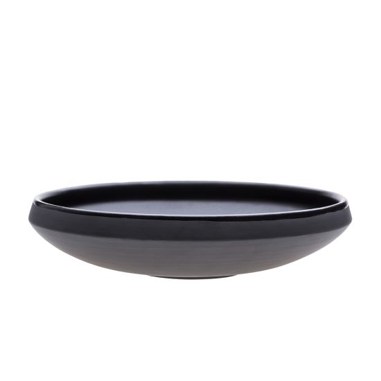Ceramic Lunch Bowl, Matte Black with Glossy Black Edge, 250x60 mm