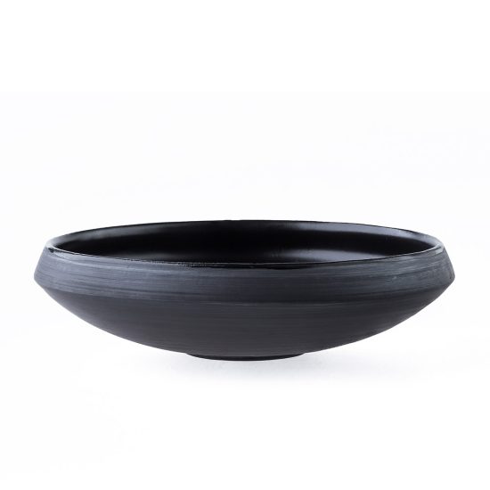 Ceramic Shallow Bowl, Matte Black with Glossy Black Edge, 200x50 mm