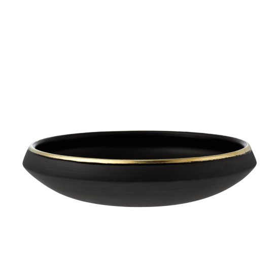 Ceramic Shallow Bowl, Matte Black with Gold Edge, 200x50 mm