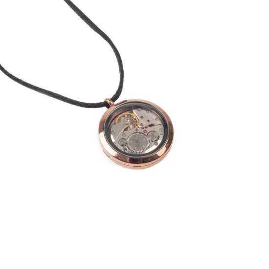 Pendant with Watch Movement Gears, Copper Color Frame, Ø 3 cm