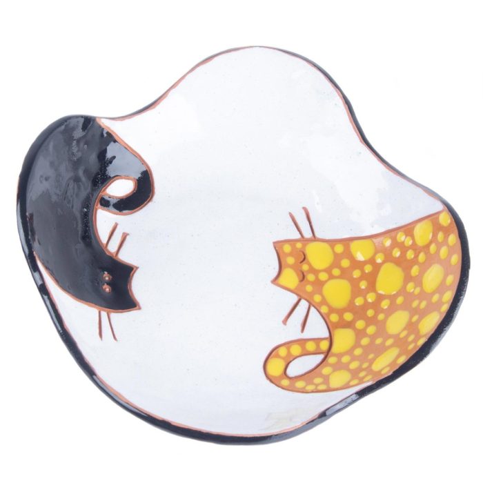 Ceramic dish with cat motif, white, 20×20 cm
