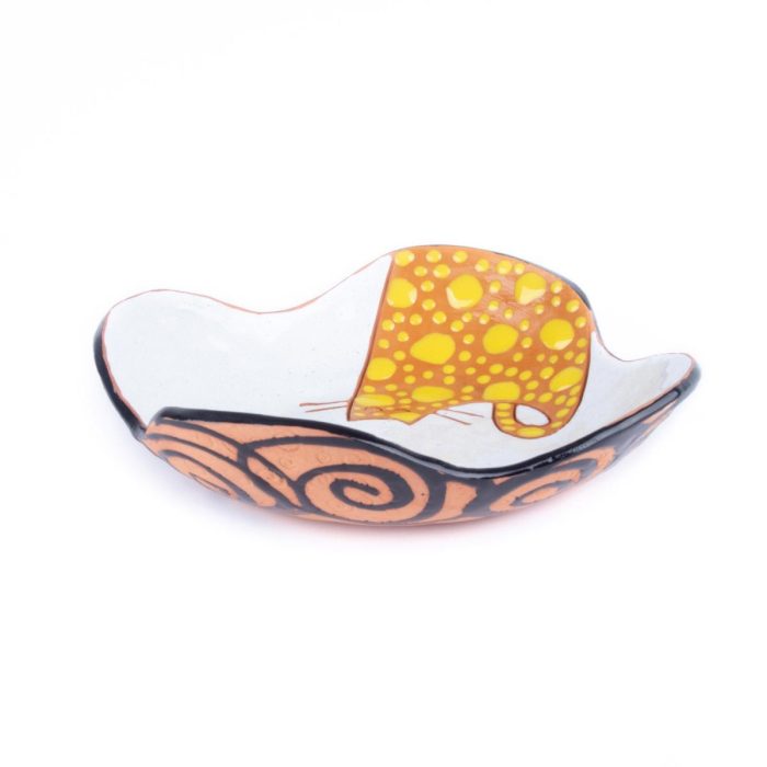 Ceramic dish with cat motif, white, 20×20 cm