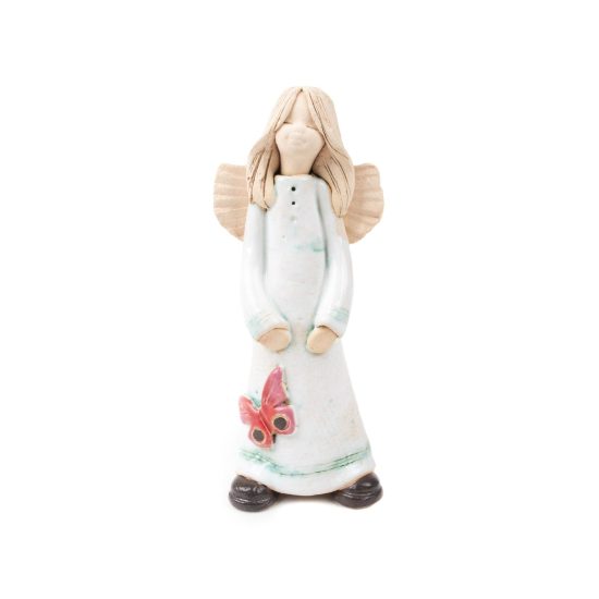 Ceramic Figure – Standing Angel with Butterfly, 15 cm