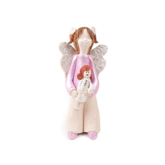 Ceramic Figure – Angel with Doll, 14.5 cm